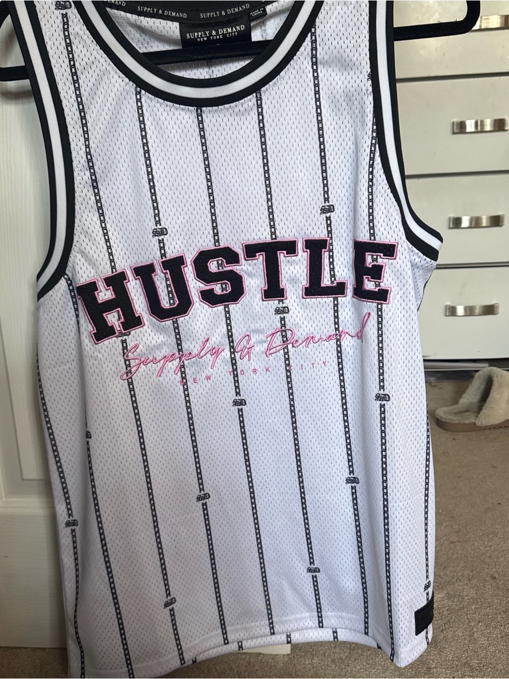 Supply & Demand 'Hustle' Mesh Tank Top - White with Black & Pink